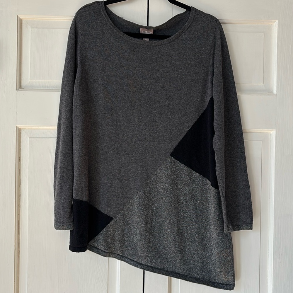 Chico's Size 3 Colorblock Metallic Sweater Knit Pullover Blocked Chicos Size XL